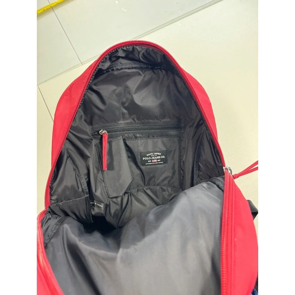 Polo Jeans Co Ralph Lauren Red Nylon Backpack Logo Tape Vintage School Bag